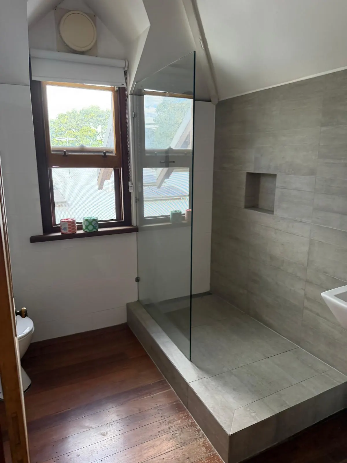 Walk-in shower and timber floor - residential clean by Freshco Kleen in Perth